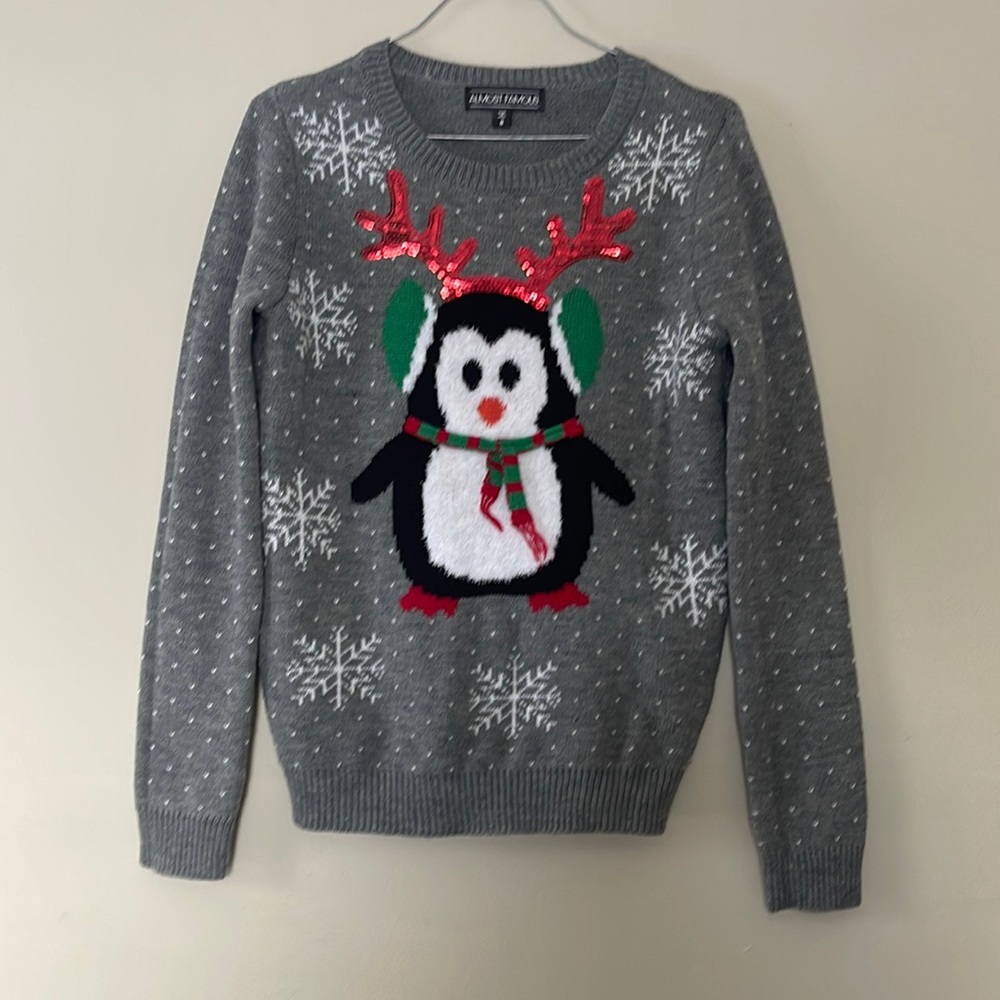 EUC Almost Famous Ugly Christmas Sweater Penguin 🐧 size small